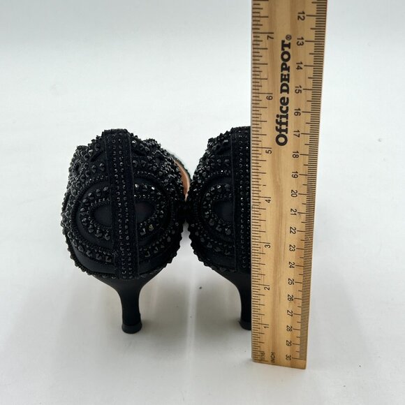 XYD Black Elegant Pointed Toe D'Orsay Kitten Heel Rhinestone Studs Pumps - Picture 5 of 8